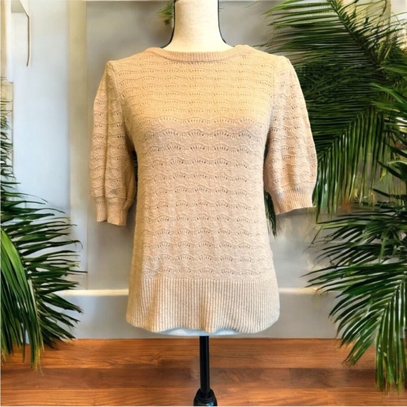 JOIE Beige / Cream / Tan Knit Sweater - Size Medium - 3/4 Sleeves - Picture 1 of 12